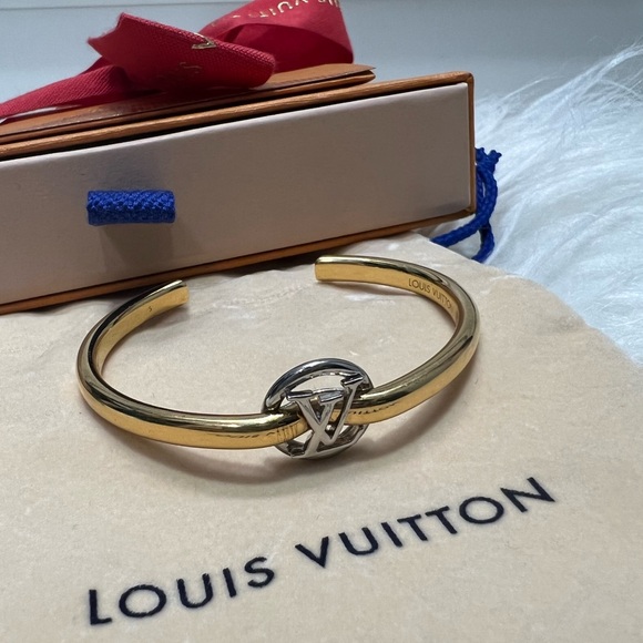 Louis Vuitton Gold & Silver Tone Logo Charm Logomania Bracelet